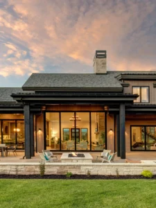 Exterior view of Open Range in the Old Ranch Road community, a custom home built by Big Canyon Homes in Park City, UT, with architecture by Van Sickle Design & Drafting.