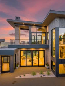 Exterior view of People's Choice in the Promontory community, a custom home built by Big Canyon Homes in Park City, UT, with architecture by Bertoldi Architects and design by HomeStyle Interior Design.