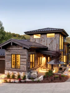 Exterior view of Sola Place in the Deer Valley community, a custom home built by Big Canyon Homes in Park City, UT, with architecture by Stoker Architecture, Inc.